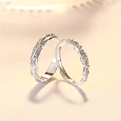 "Intertwined Branches" Couple Rings - 925 Sterling Silver Chinese-Style Matching Set