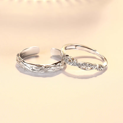 "Intertwined Branches" Couple Rings - 925 Sterling Silver Chinese-Style Matching Set