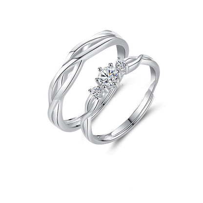 "Interwoven Love" 925 Sterling Silver Couple Rings - Wave Design Matching Wedding Bands