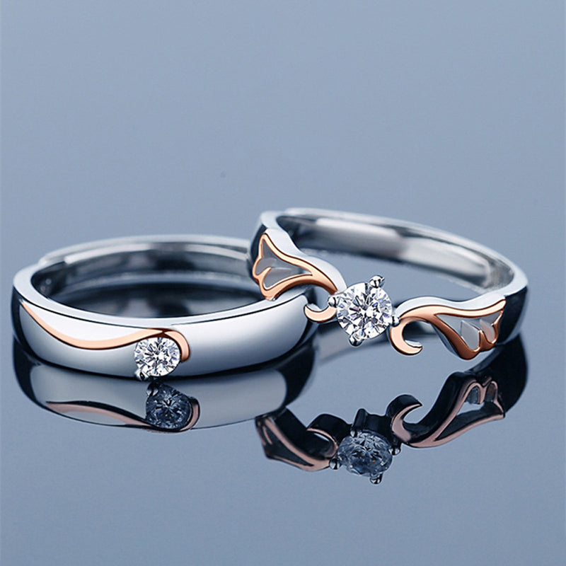 "Journey Together" Couple Rings - 925 Sterling Silver Two-Tone Adjustable Matching Set