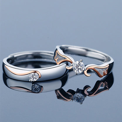"Journey Together" Couple Rings - 925 Sterling Silver Two-Tone Adjustable Matching Set