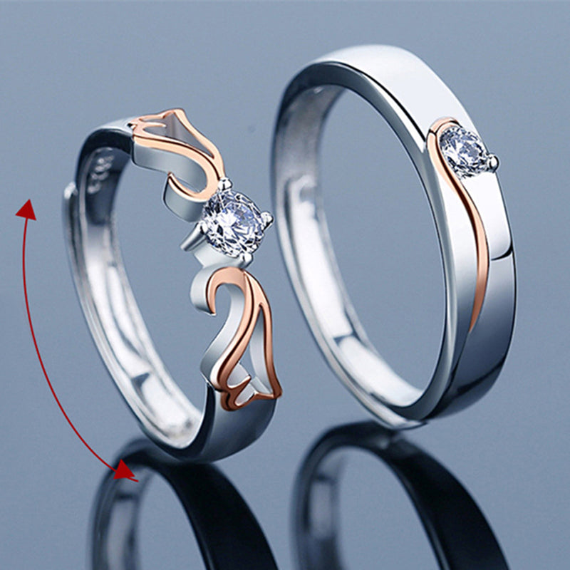 "Journey Together" Couple Rings - 925 Sterling Silver Two-Tone Adjustable Matching Set