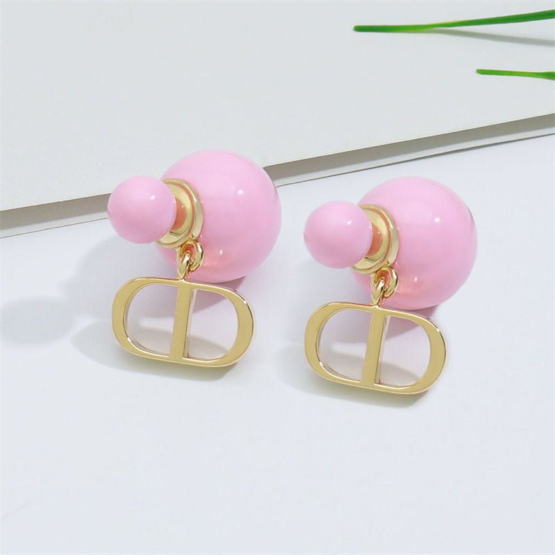 Korean-Style Geometric Drop Earrings with Enamel Color (Green/Pink)