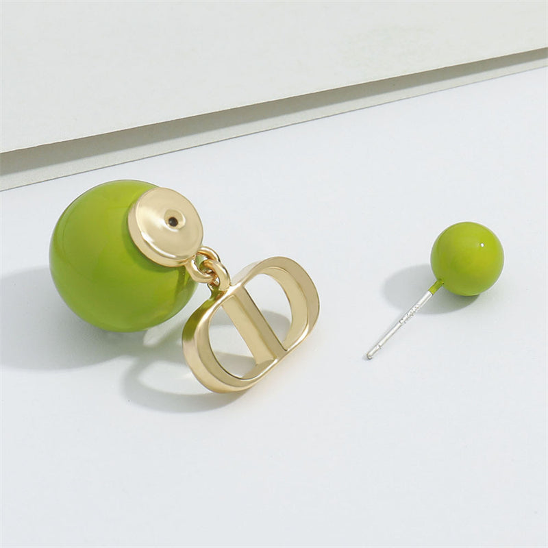 Korean-Style Geometric Drop Earrings with Enamel Color (Green/Pink)