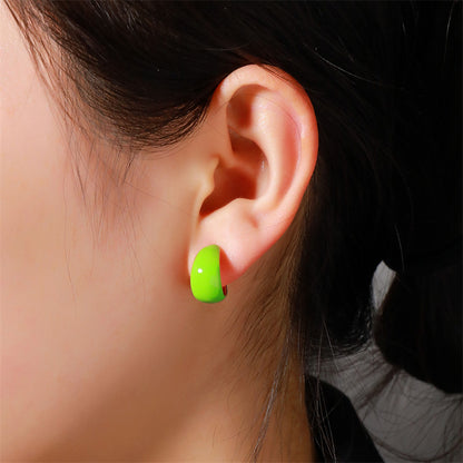 Korean Style Geometric Drop Earrings with Enamel Color - Gold Plated Brass Circle Earrings for Women