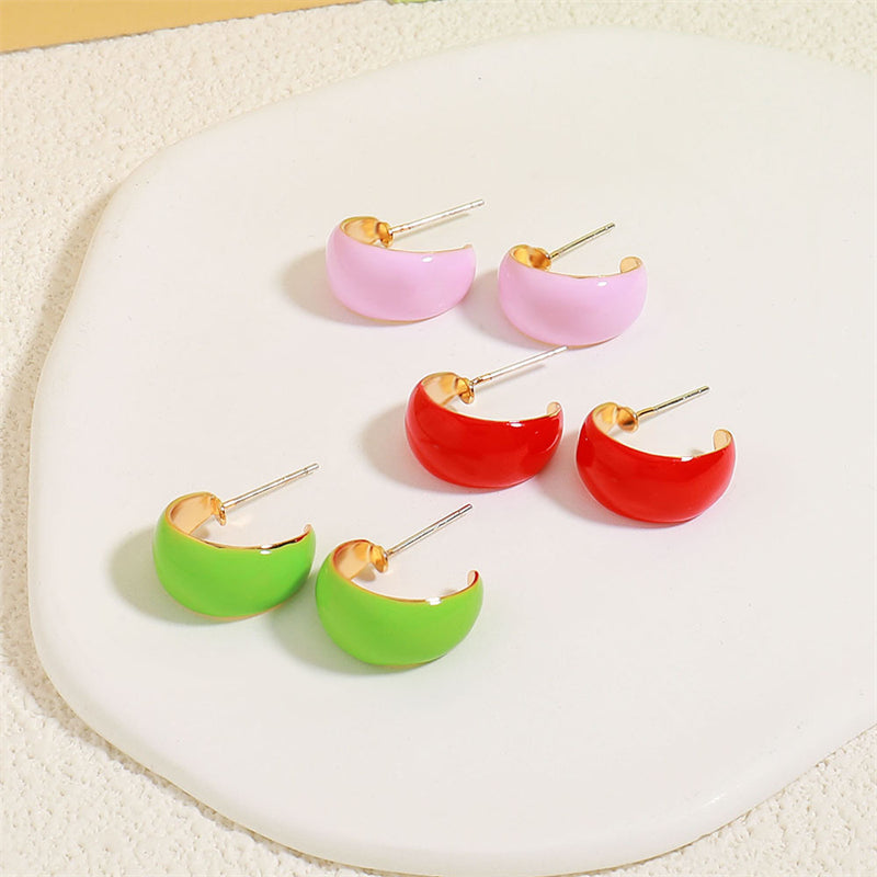 Korean Style Geometric Drop Earrings with Enamel Color - Gold Plated Brass Circle Earrings for Women