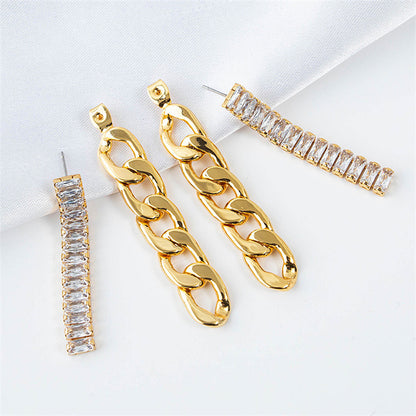 Korean Style Geometric Hoop Earrings with White/Color Zircon - Gold Plated Fresh Sweet Style