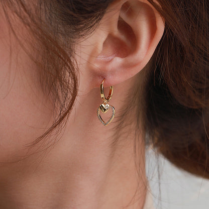 Korean Style Heart Shape Gold Plated Earrings with Crystal - Sweet Minimalist Dainty Earrings for Women