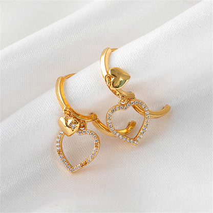 Korean Style Heart Shape Gold Plated Earrings with Crystal - Sweet Minimalist Dainty Earrings for Women