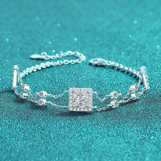 Korean Style Natural Elements Bracelet with 1ct Moissanite & 5.5mm Zircon, Shell and Wave Designs, 5-Layer Rhodium Plating