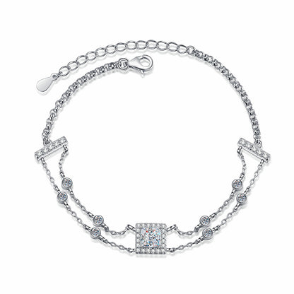 Korean Style Natural Elements Bracelet with 1ct Moissanite & 5.5mm Zircon, Shell and Wave Designs, 5-Layer Rhodium Plating