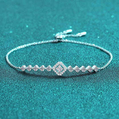 Korean Style Sterling Silver Bracelet with 0.7ct Moissanite, Auspicious Symbols and Animal Charms, 5-Layer Rhodium Plating