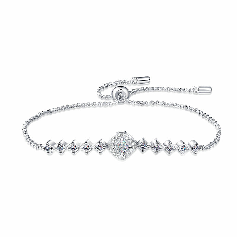 Korean Style Sterling Silver Bracelet with 0.7ct Moissanite, Auspicious Symbols and Animal Charms, 5-Layer Rhodium Plating