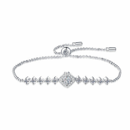 Korean Style Sterling Silver Bracelet with 0.7ct Moissanite, Auspicious Symbols and Animal Charms, 5-Layer Rhodium Plating