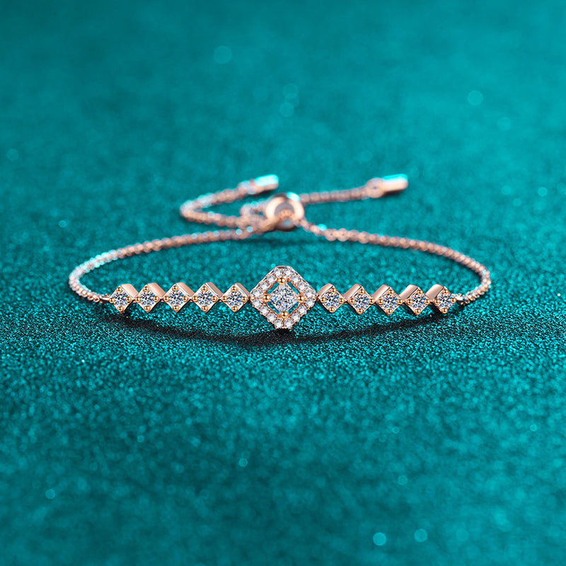 Korean Style Sterling Silver Bracelet with 0.7ct Moissanite, Auspicious Symbols and Animal Charms, 5-Layer Rhodium Plating