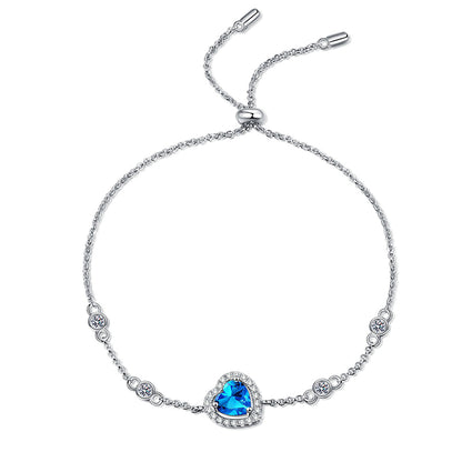 Korean Style Sweet Heart Shape Bracelet | Choice of 1ct White/Blue Moissanite or 6.5mm Zircon | 925 Silver 5-Layer Plating