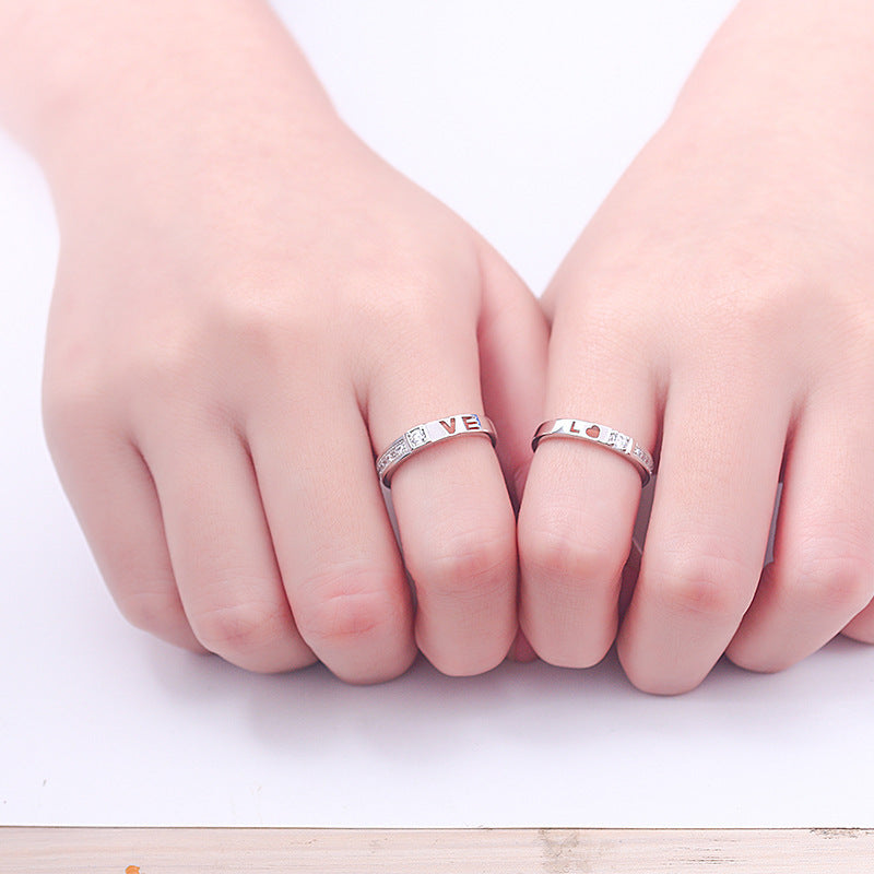 LOVE Cutout Couple Rings - 925 Sterling Silver Openwork Matching Set with Zircon Accents