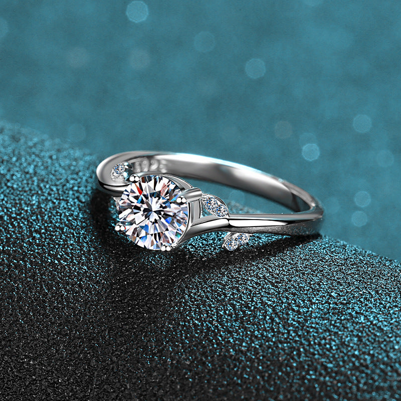 Leaf Clutch Solitaire Moissanite Ring - 925 Sterling Silver Floral Inspired Ring for Women