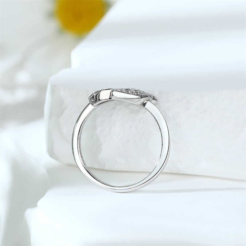 Leaf Motif 925 Silver Ring - Nature-Inspired Micro-Pavé Zirconia Band