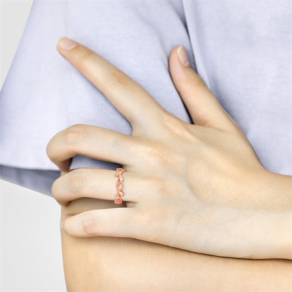 Leaf Motif 925 Silver Ring - Nature-Inspired Zirconia Band in Three Finishes