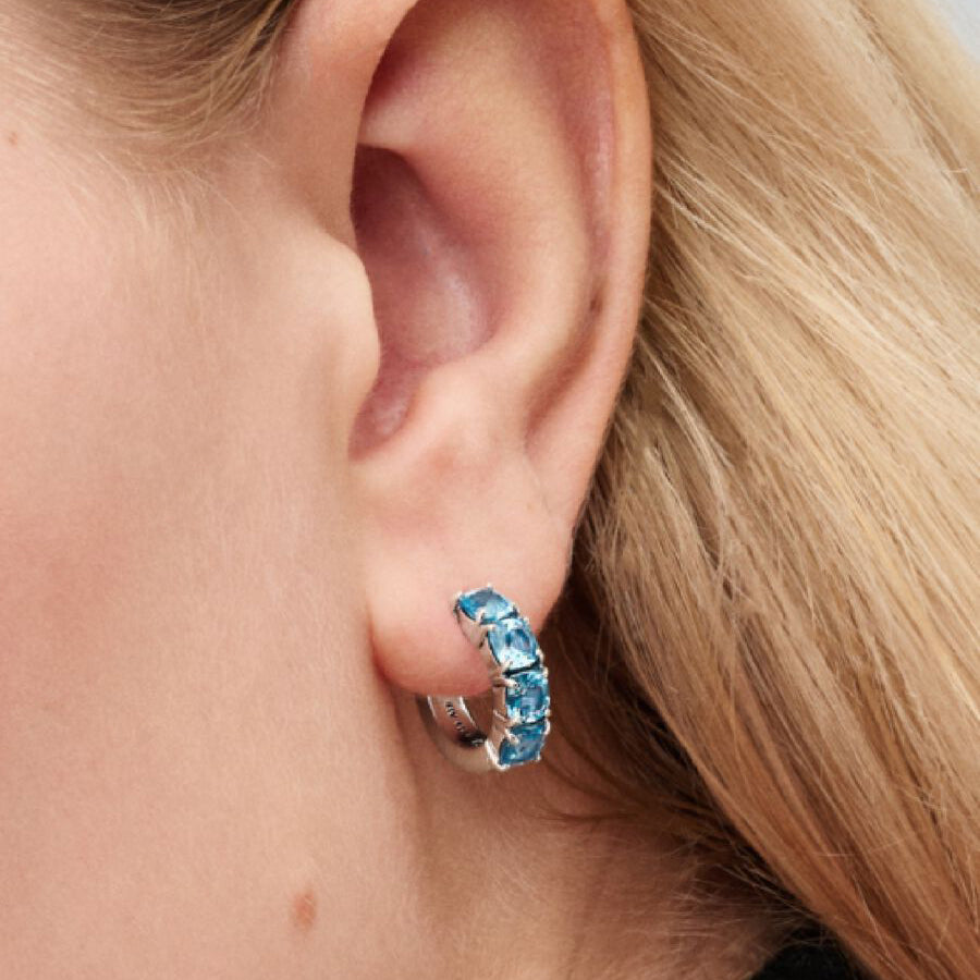 Sterling Silver Light Blue Hoop Earrings