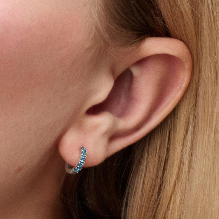 Sterling Silver Light Blue Huggie Earrings