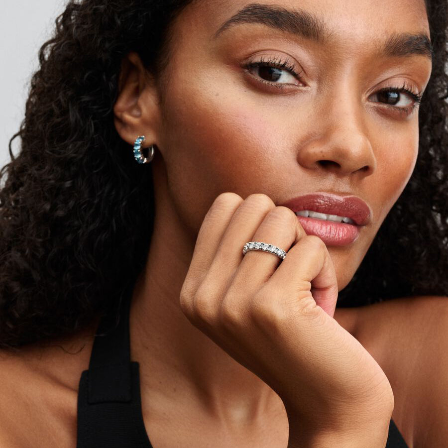 Sterling Silver Light Blue Hoop Earrings