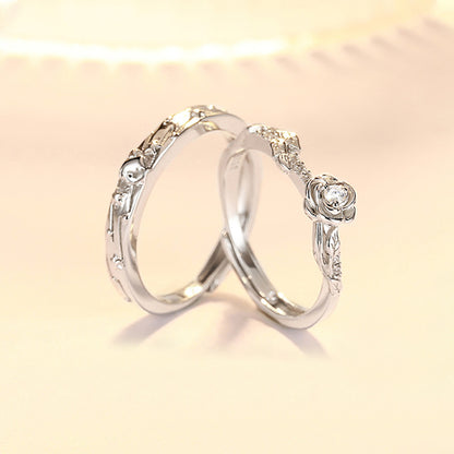 "Little Prince & Rose" 925 Sterling Silver Couple Rings - Premium Adjustable Matching Set