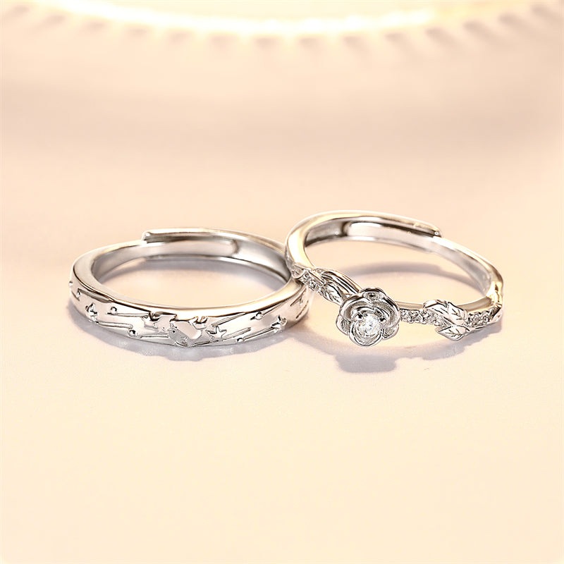 "Little Prince & Rose" 925 Sterling Silver Couple Rings - Premium Adjustable Matching Set