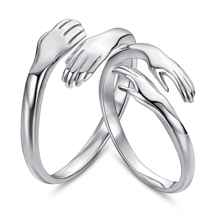 Love Embrace Couple Rings - 925 Sterling Silver Korean-Style Adjustable Matching Set