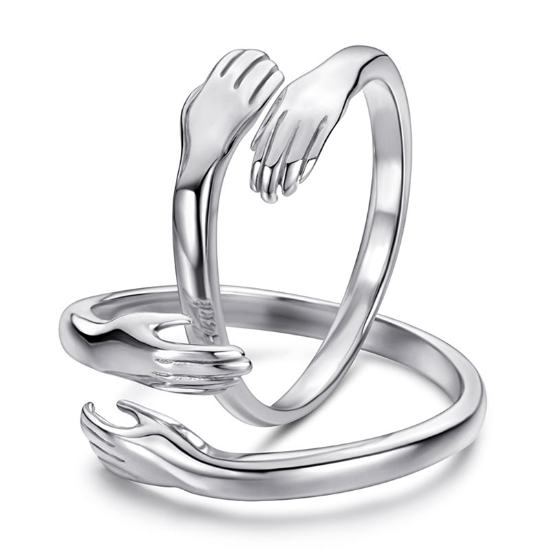 Love Embrace Couple Rings - 925 Sterling Silver Korean-Style Adjustable Matching Set