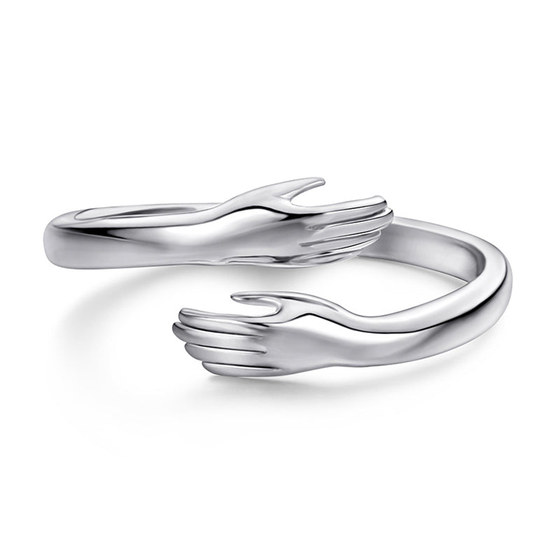 Love Embrace Couple Rings - 925 Sterling Silver Korean-Style Adjustable Matching Set