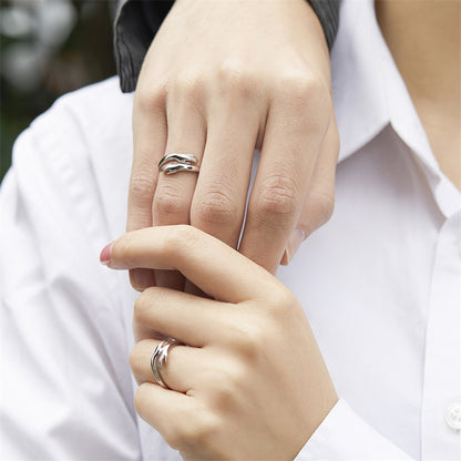Love Embrace Couple Rings - 925 Sterling Silver Korean-Style Adjustable Matching Set