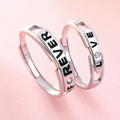 "Love Forever" Couple Rings - 925 Sterling Silver Adjustable Letter Engraved Matching Set