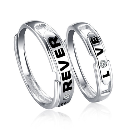 "Love Forever" Couple Rings - 925 Sterling Silver Adjustable Letter Engraved Matching Set