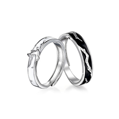 "Lovebirds" Enamel Couple Rings - 925 Sterling Silver Chinese-Style Matching Set