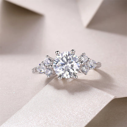 Luxurious 2 Carat Round Moissanite Ring in 925 Silver