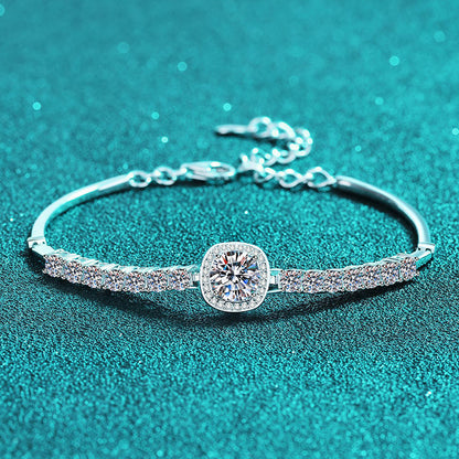 Luxury 2.4ct Moissanite Floral Bracelet with Cartoon Charms, 5-Layer Rhodium Plated Sterling Silver