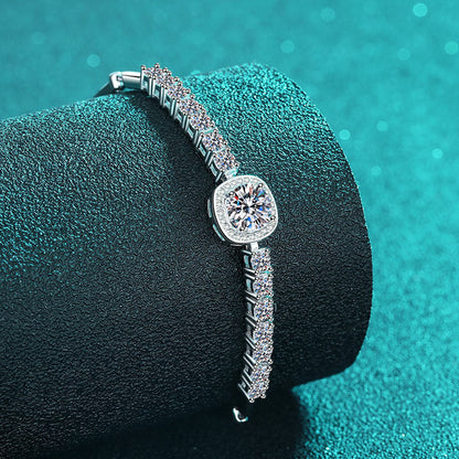 Luxury 2.4ct Moissanite Floral Bracelet with Cartoon Charms, 5-Layer Rhodium Plated Sterling Silver