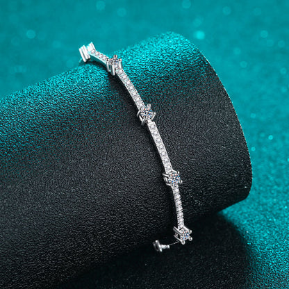 Luxury 5-Layer Rhodium Plated Sterling Silver Bracelet with 1.67ct Moissanite, Auspicious Chinese Motifs (Fu Lion, Golden Toad, Dragon Phoenix)
