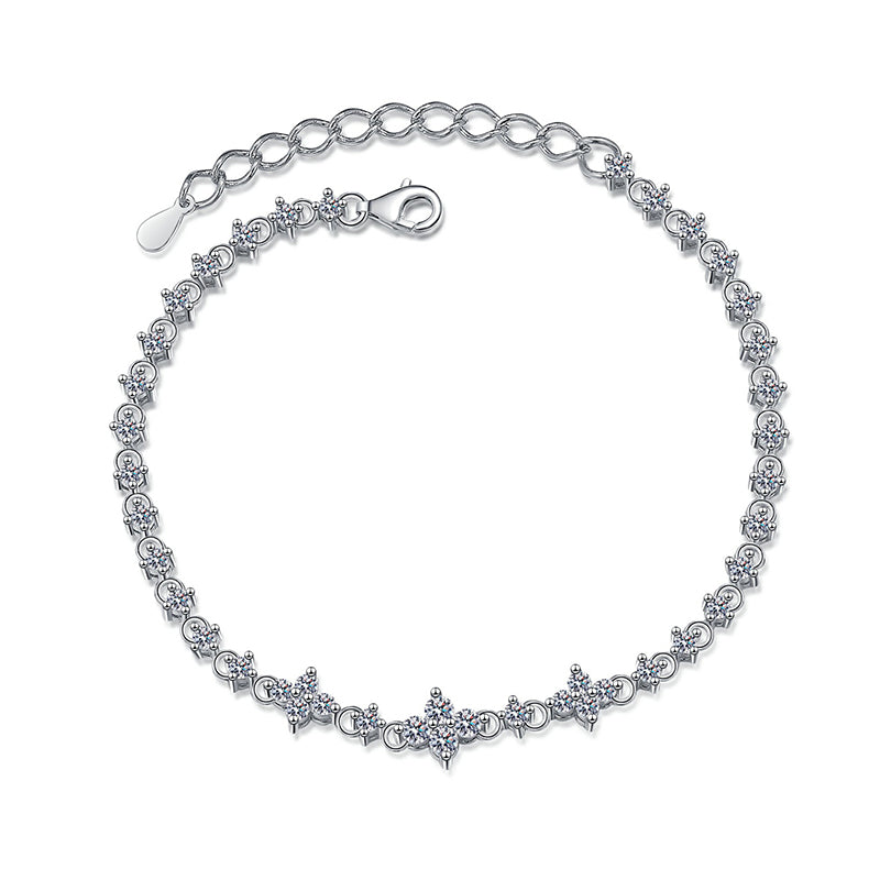 Luxury Floral 925 Silver Bracelet for Women with 1.38ct Moissanite - Lily, Rose & Camellia Design, 5-Layer Rhodium Plating