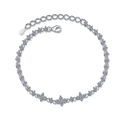 Luxury Floral 925 Silver Bracelet for Women with 1.38ct Moissanite - Lily, Rose & Camellia Design, 5-Layer Rhodium Plating
