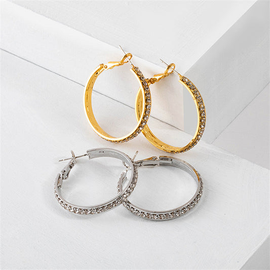 Luxury Geometric Circle Drop Earrings for Women - Gold & White Gold Plated Copper with Crystal Accents