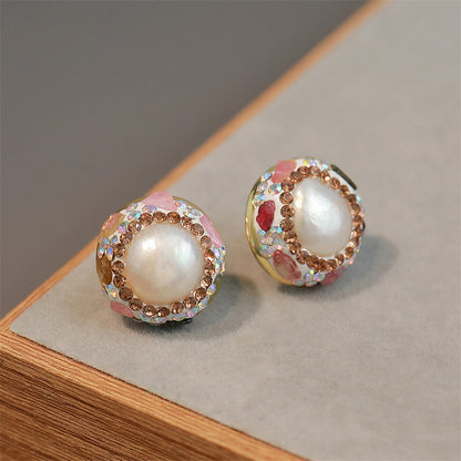 Luxury Geometric Pearl Earrings with Tourmaline and Crystal Accents