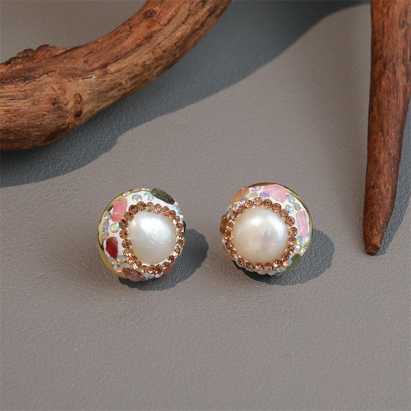 Luxury Geometric Pearl Earrings with Tourmaline and Crystal Accents