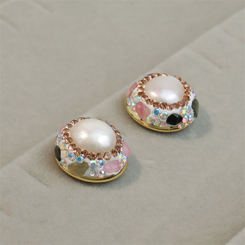 Luxury Geometric Pearl Earrings with Tourmaline and Crystal Accents
