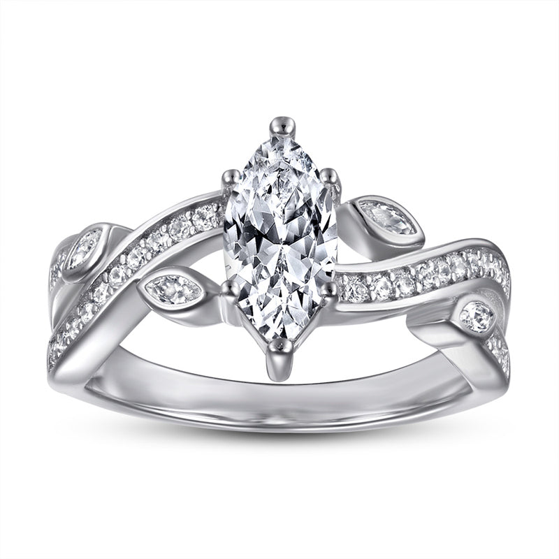 Marquise-Cut Zirconia 925 Silver Ring - European Luxury Statement Band