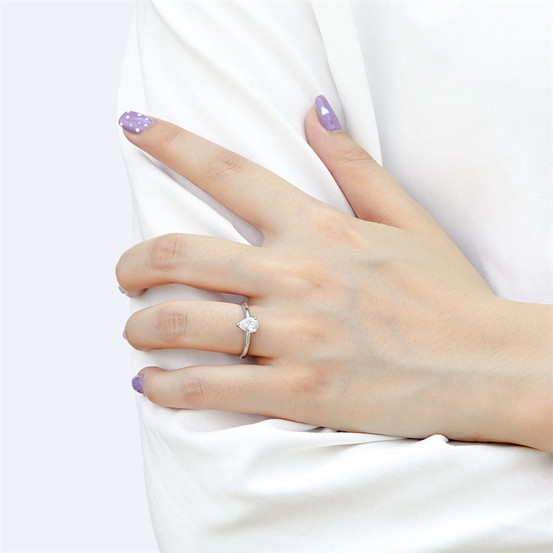 Marquise Cut Zircon Solitaire Ring - 925 Sterling Silver Minimalist Statement Jewelry