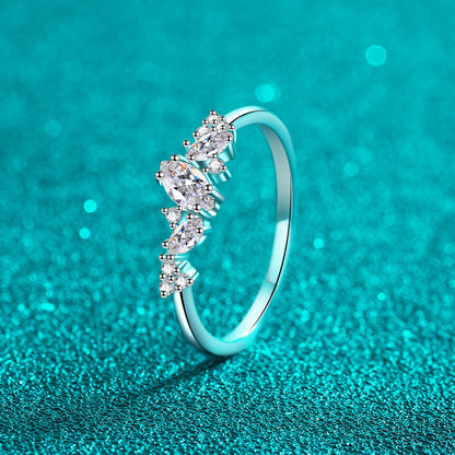 Marquise Moissanite Solitaire Ring in S925 Sterling Silver | Dainty U-Shape Band