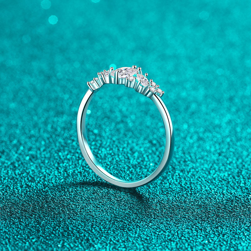 Marquise Moissanite Solitaire Ring in S925 Sterling Silver | Dainty U-Shape Band